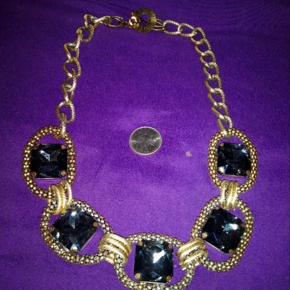 Chunky statement gold plated link necklace with huge brown/black gems - Picture 1 of 7